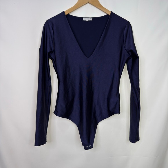Good American DIsco Blue Long Sleeve V-Neck Thong Bodysuit Size 3 L - Picture 8 of 8
